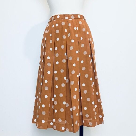 Vintage Orange Pleated Polka Dot Midi Swing Skirt S Small Lined - Picture 2 of 8